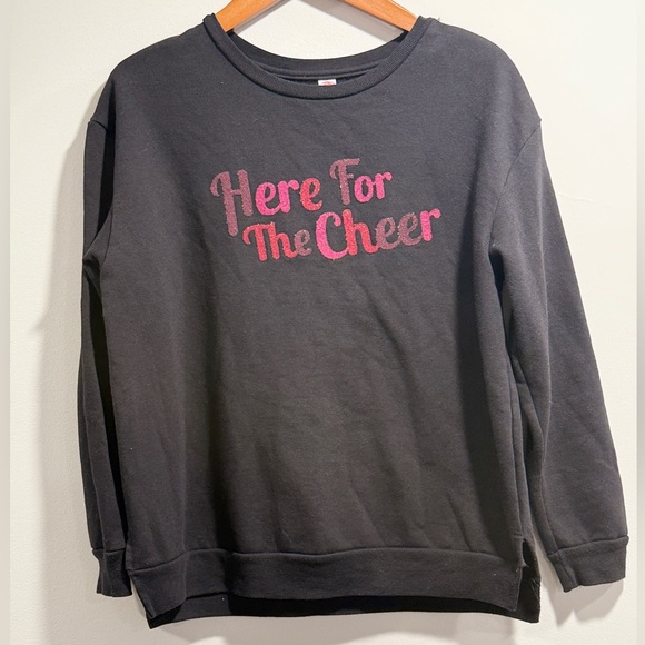 Holiday Time Tops - Holiday Time Women’s Here for the Cheer Black Christmas Sweatshirt Size M